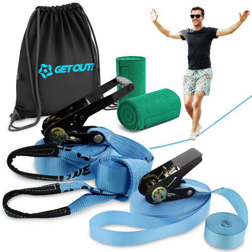 Slackline Kit – 50' Ft Slackline, Training Line, Tree Guards, Bag